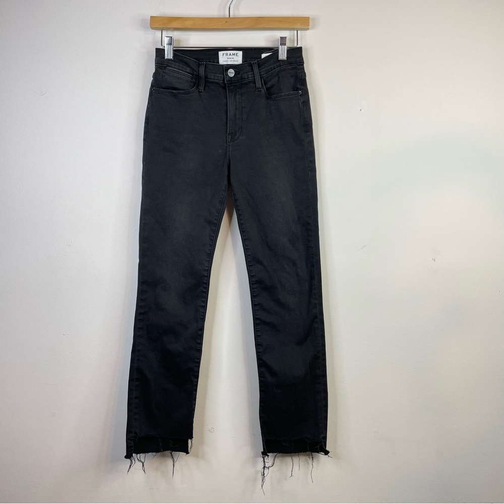 Frame Le High Straight Raw-Edge Stagger Ankle Jeans Mallard Faded Black women 27